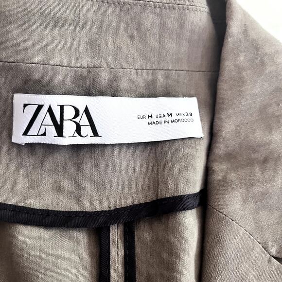 Zara Brown Tailored Blazer Suit Jacket Pleats Linen Blend size Medium - Picture 9 of 11